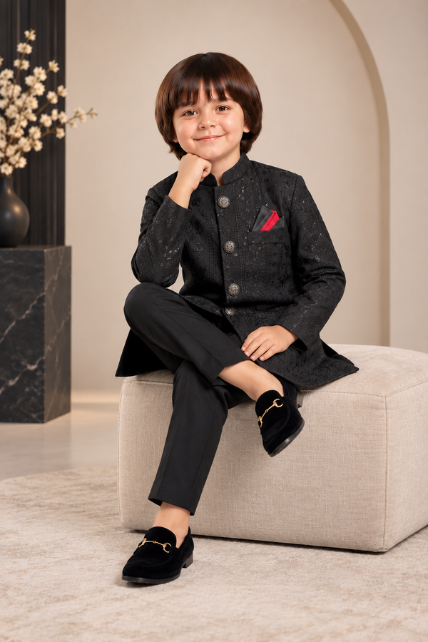 Black Embroidered  Sherwani - S101
