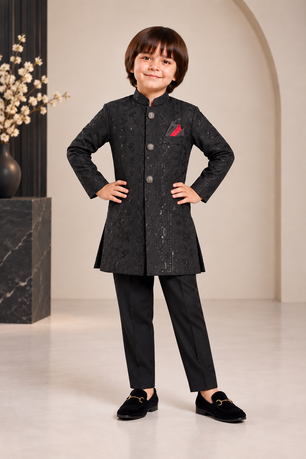 Black Embroidered  Sherwani - S101