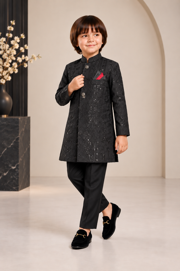 Black Embroidered  Sherwani - S101