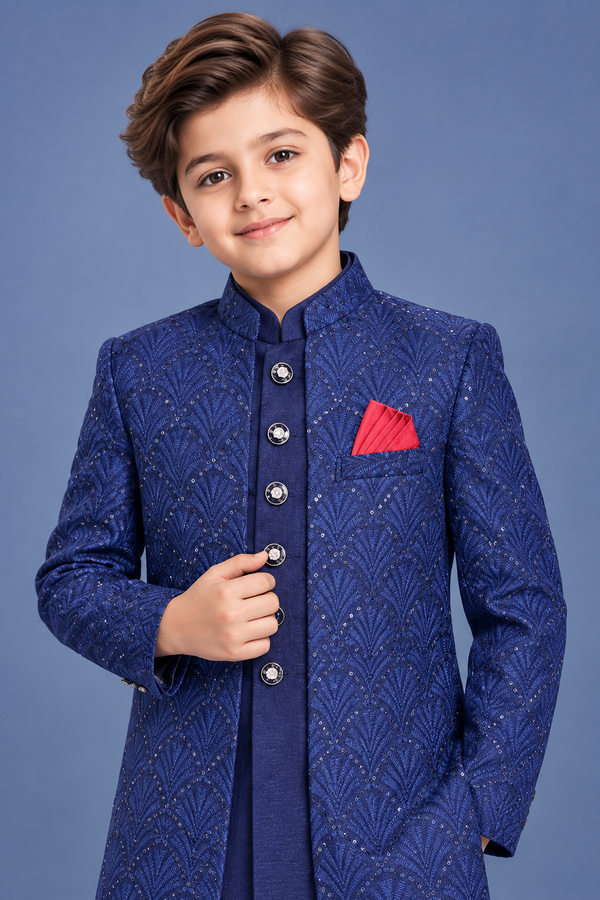 Royal Blue Sherwani With Kurta Set - S104