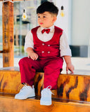 4pcs Maroon Suit (Waistcoat+Pant+Shirt+Bow) CPW 008