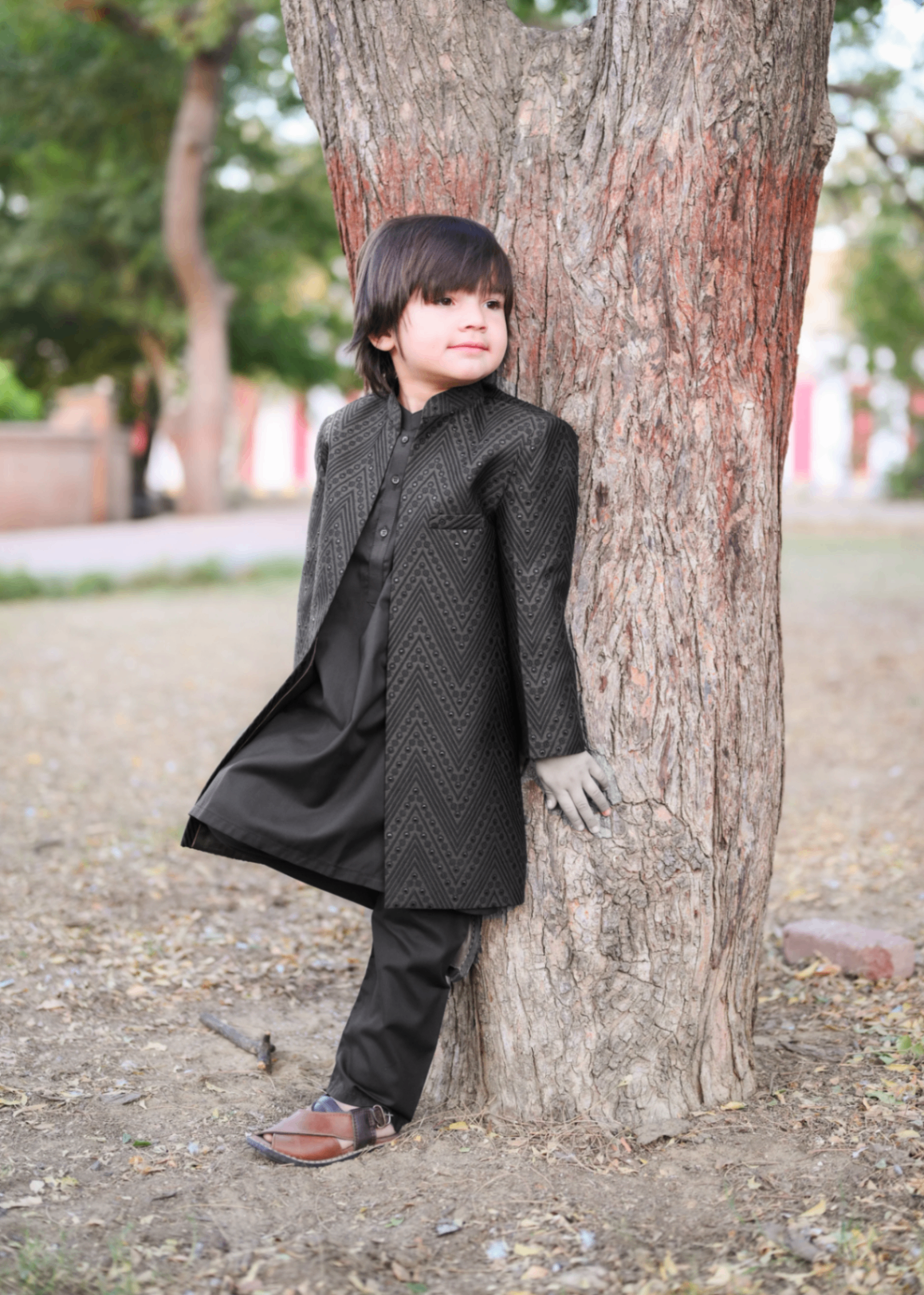 Black Open Long Sherwani S26