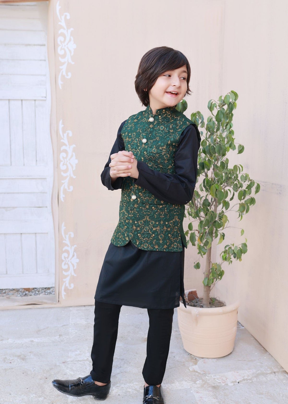 Leaf Green Embroidered only waistcoat - V25 Main image