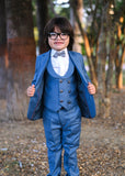 5pcs Blue suit (Coat+Pant+waistcoat+Shirt+Bow) - CPS 003