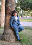 5pcs Blue suit (Coat+Pant+waistcoat+Shirt+Bow) - CPS 003
