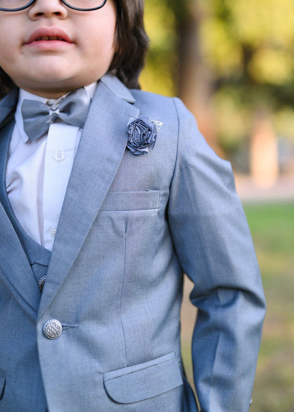 5pcs Grey suit (Coat+Pant+waistcoat+Shirt+Bow) - CPS 005