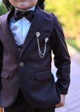 5pcs choclate brown suit (Coat+Pant+waistcoat+Shirt+Bow) - CPS 007