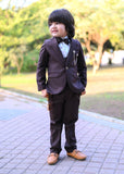 5pcs choclate brown suit (Coat+Pant+waistcoat+Shirt+Bow) - CPS 007