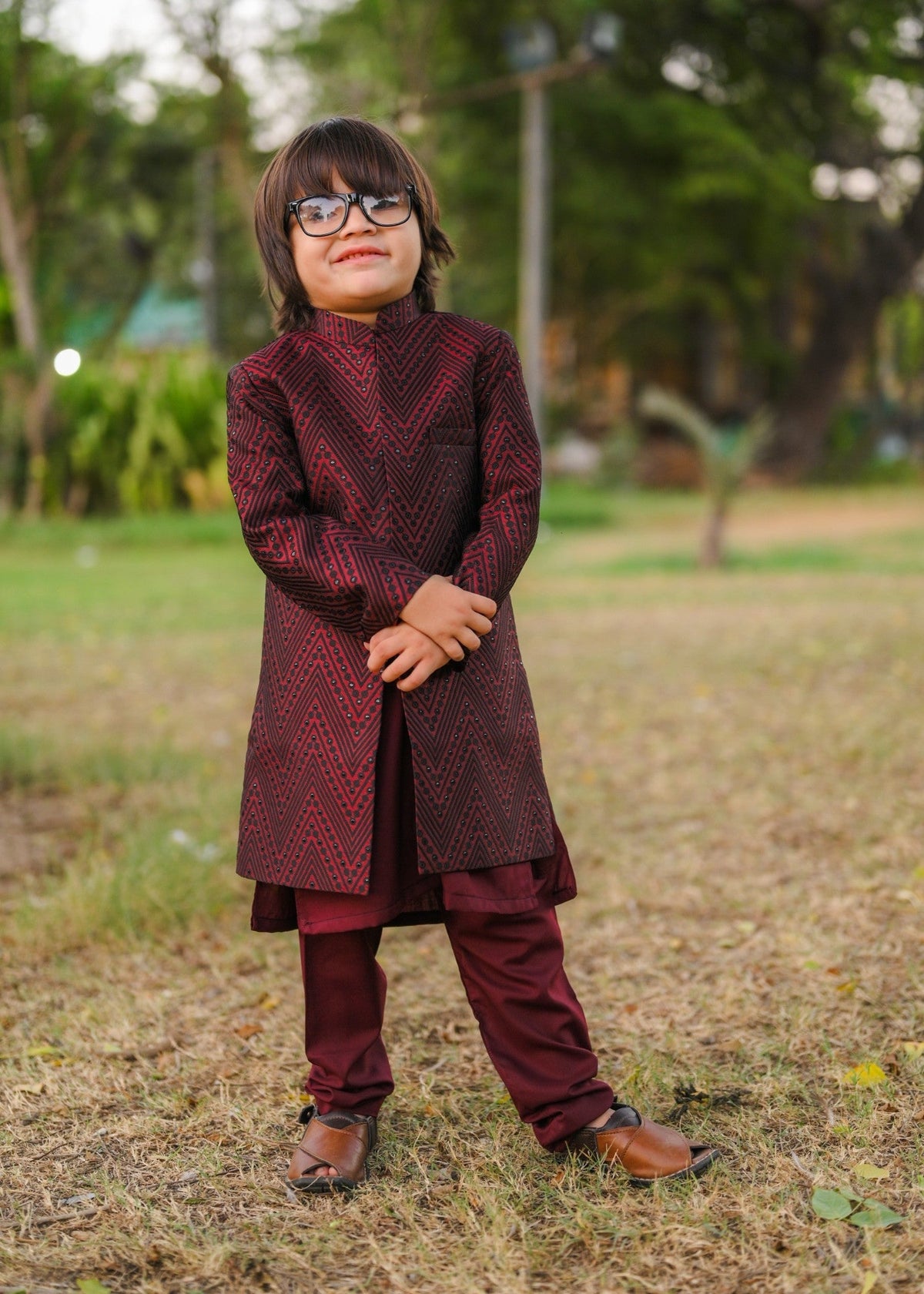Maroon Open Long Sherwani -S12 Main image