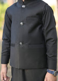 Plain Black Waistcoat Suit EW29