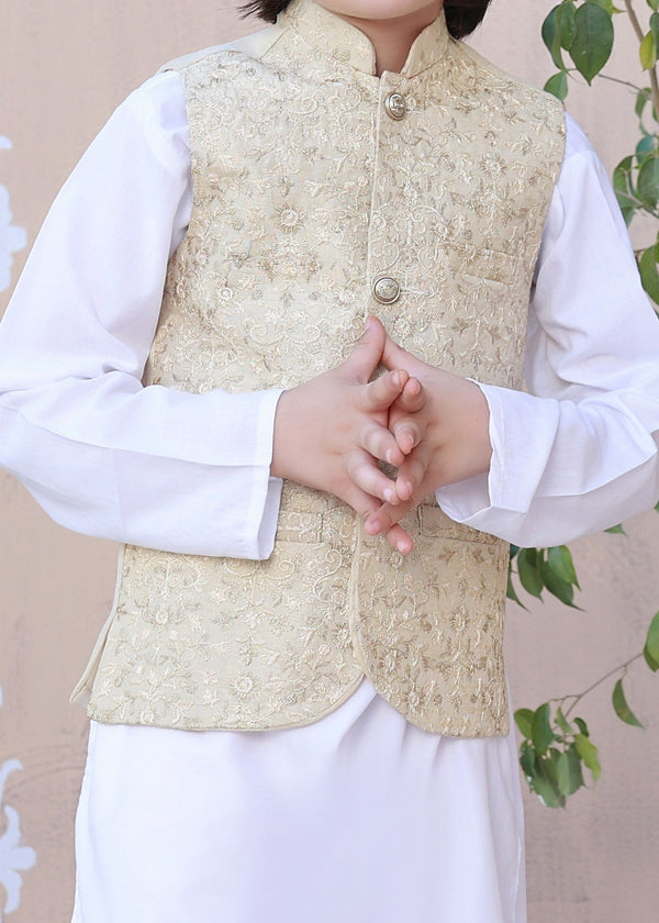 Off White Embroidered Waistcoat Suit - V24