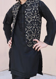 Leaf Black Embroidered Waistcoat Suit - V26
