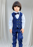 4pcs Blue suit (Waistcoat+Pant+Shirt+Bow) - CPW 006