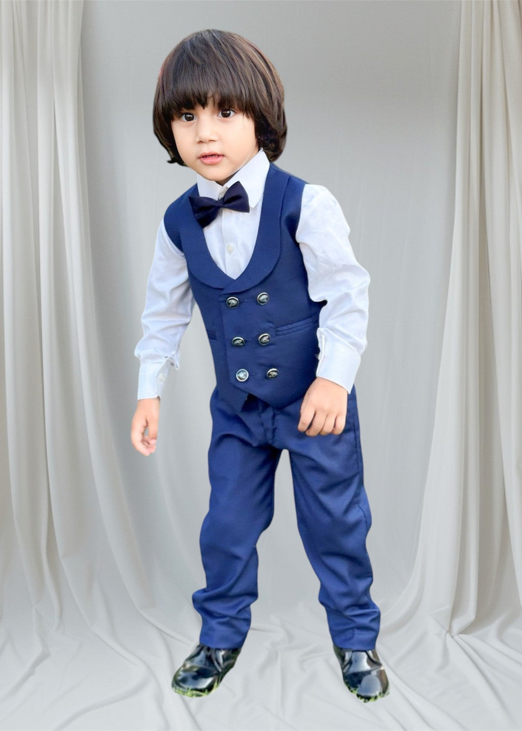 4pcs Blue suit (Waistcoat+Pant+Shirt+Bow) - CPW 006