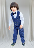 4pcs Blue suit (Waistcoat+Pant+Shirt+Bow) - CPW 006
