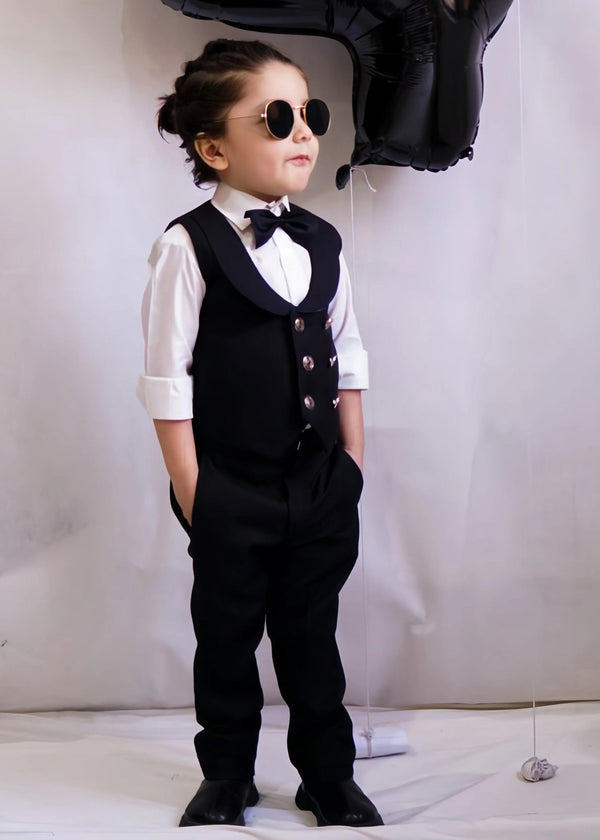 4pcs Black suit (WaistCoat+Pant+Shirt+Bow) - CPW 005