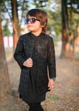 Black Sequence Open Long Sherwani -S18