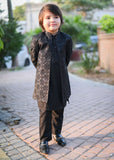 Black Sequence Open Long Sherwani -S18