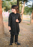 Black Sequence Open Long Sherwani -S18