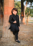Black Sequence Open Long Sherwani -S18