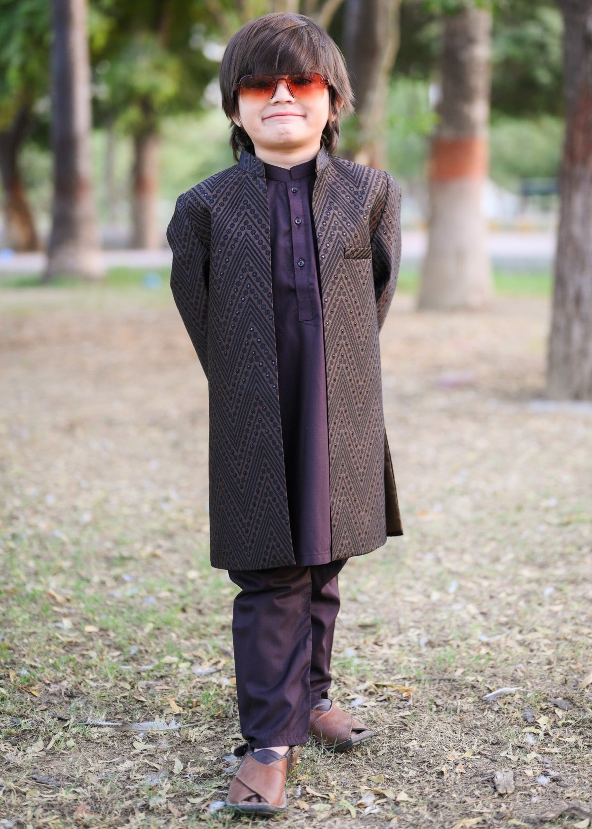 Graphite Grey Open Long Sherwani -S19 Main image