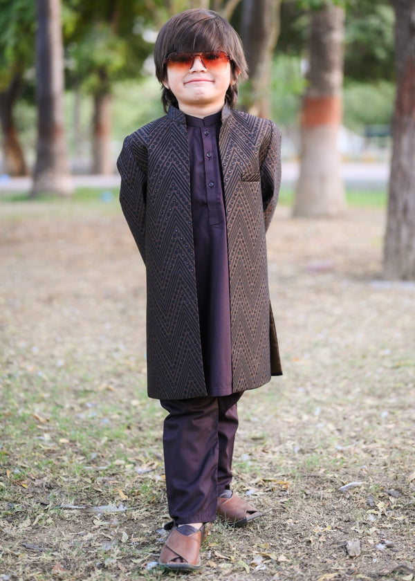 Graphite Grey Open Long Sherwani -S19