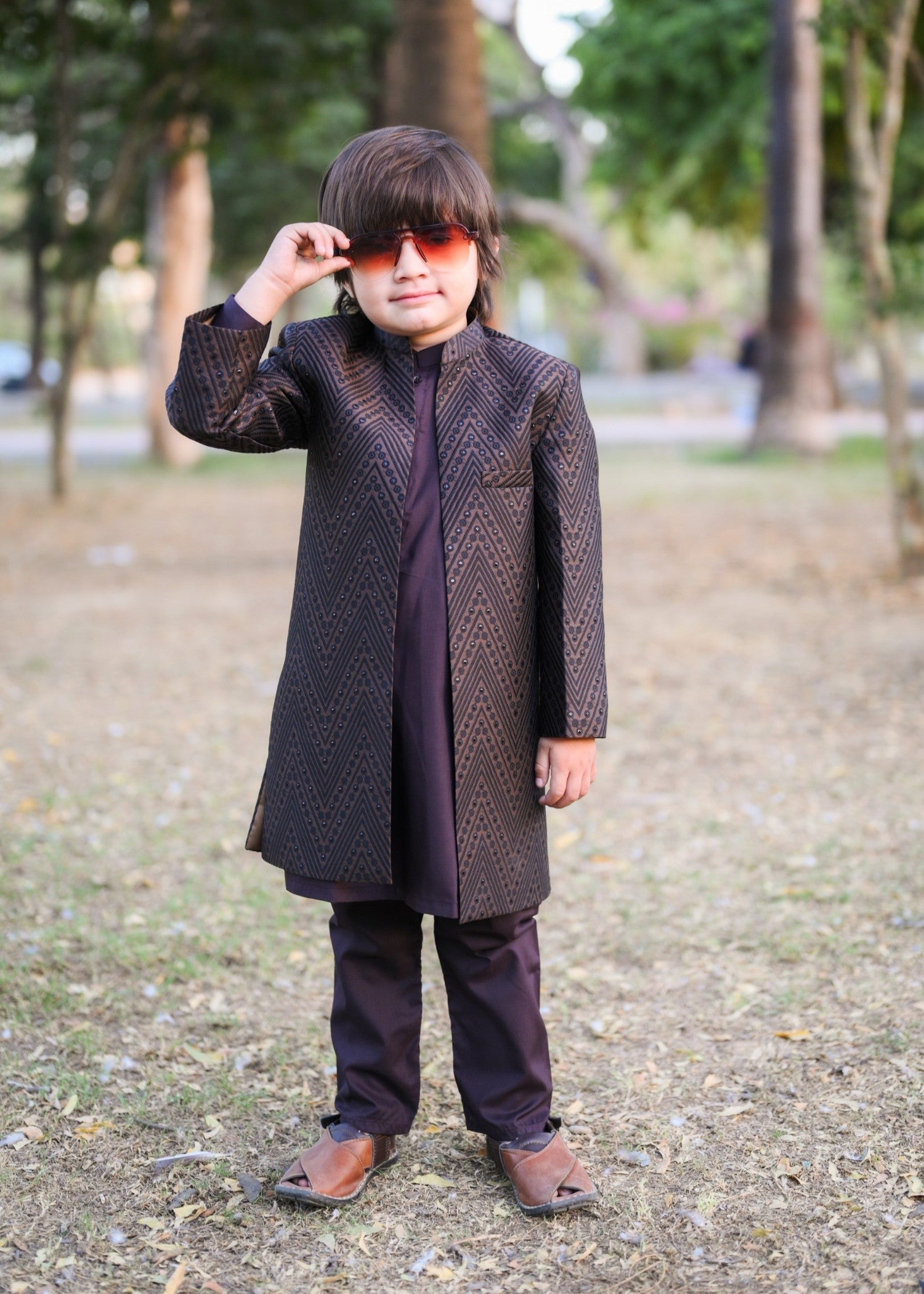 Graphite Grey Open Long Sherwani -S19 Secondary image