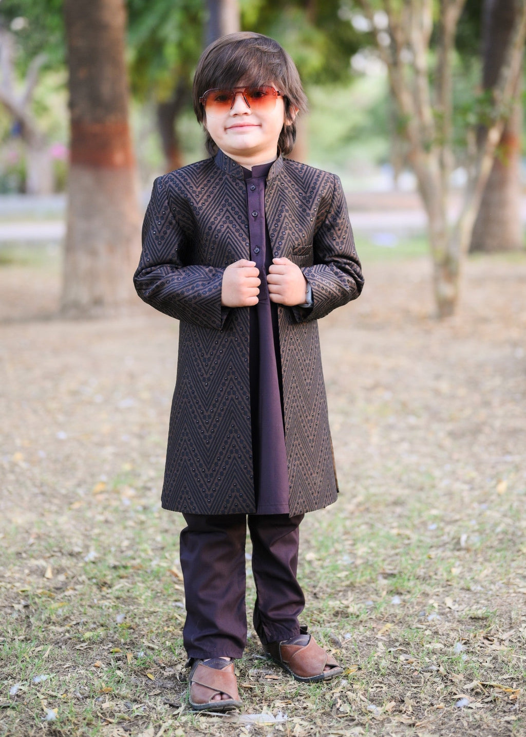Graphite Grey Open Long Sherwani -S19
