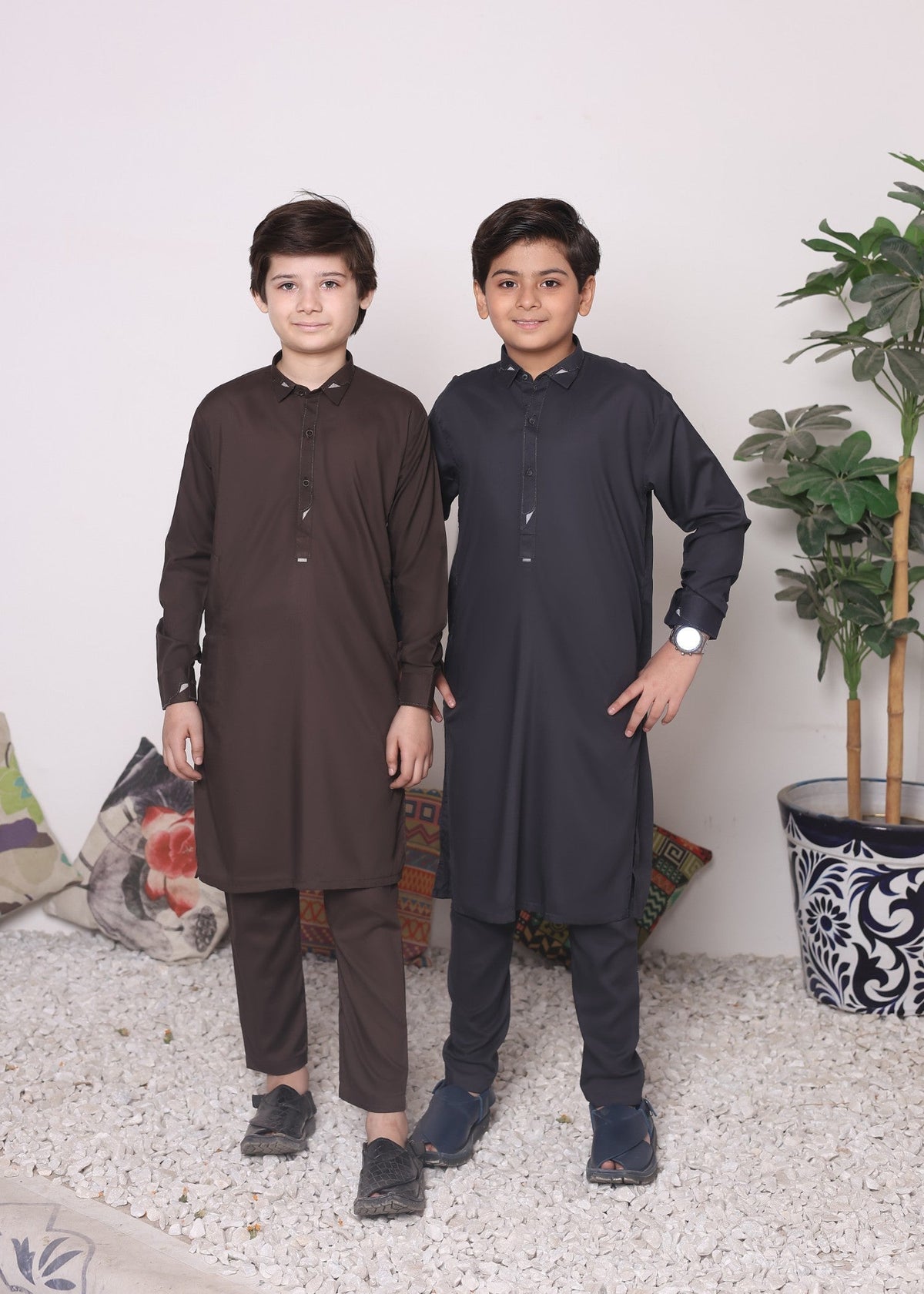 Pebble Grey Shirt Collar Designing kurta trouser KT 49 Main image