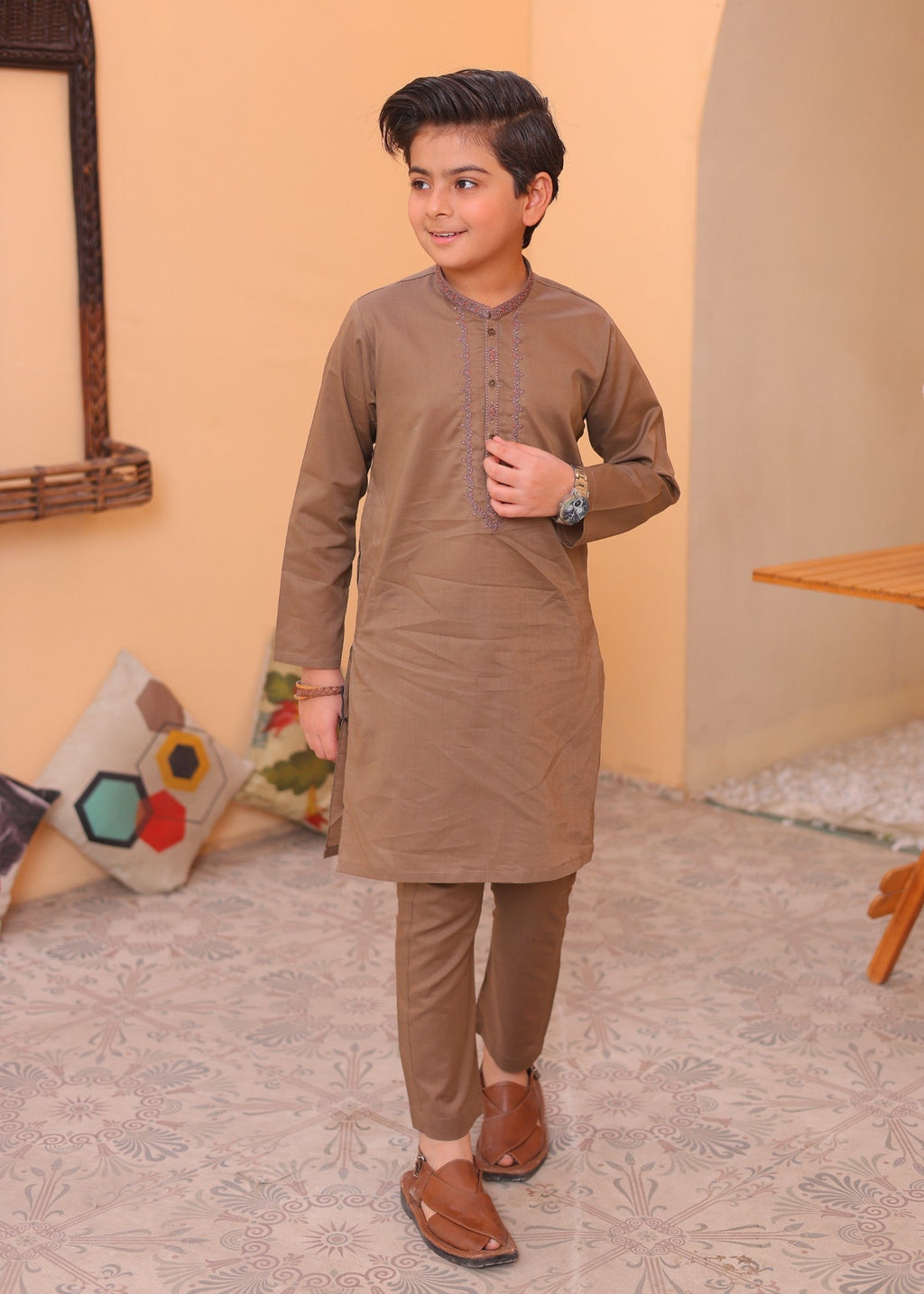 Camel Brown Kurta Trouser-AH 011