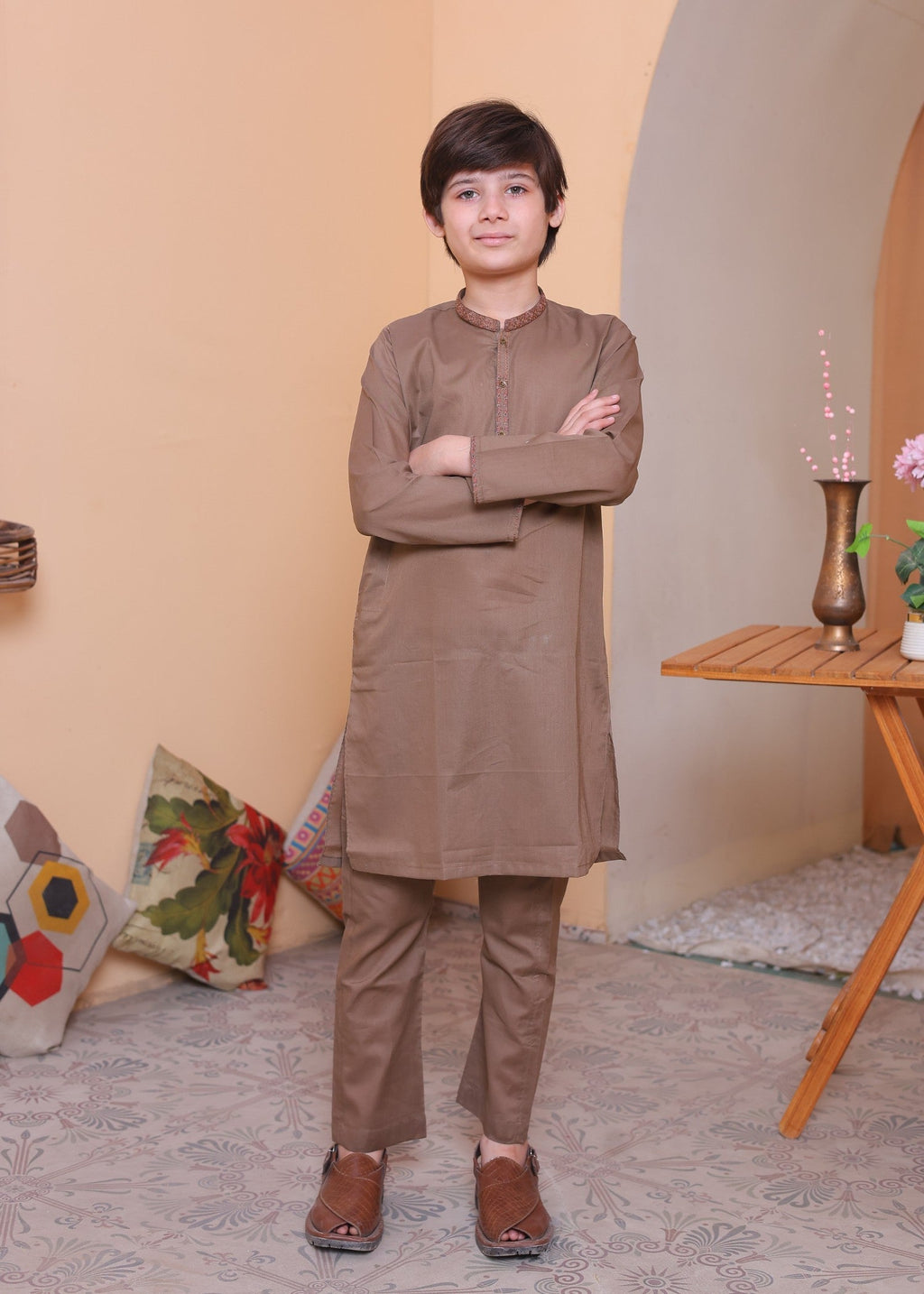 Sand Brown Kurta Trouser-AH 030