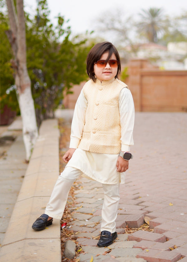 Cream White Waistcoat Suit EW 42