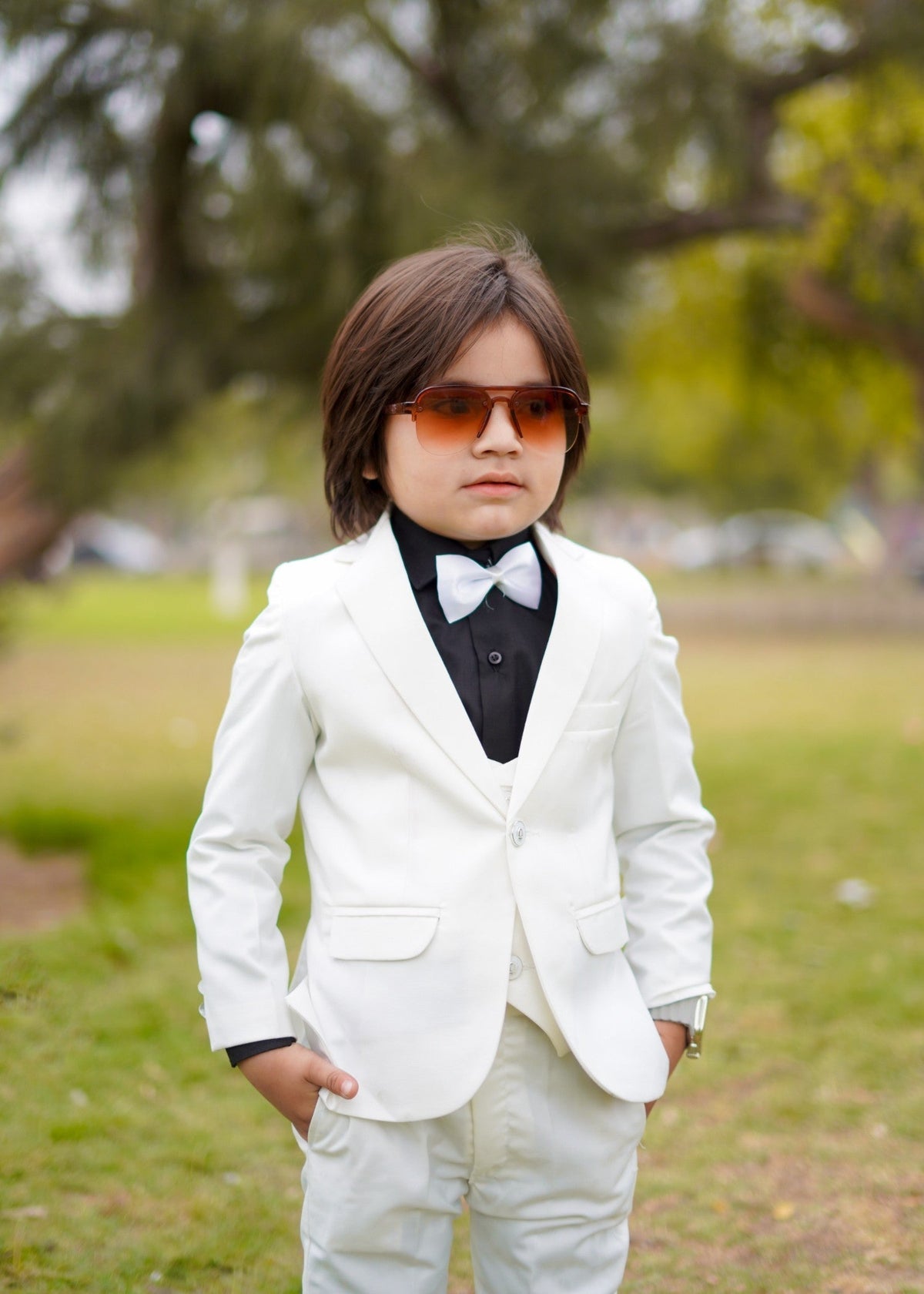 5pcs White Suit (Coat+Waistcoat+Pant+Shirt+Bow) CPS 009