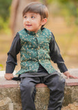 Leaf Green Embroidered Waistcoat Suit - V25