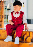 4pcs Maroon Suit (Waistcoat+Pant+Shirt+Bow) CPW 008