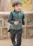 Leaf Green Embroidered Waistcoat Suit - V25