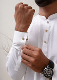 White Kameez Shalwar with Metal Button- HM 009