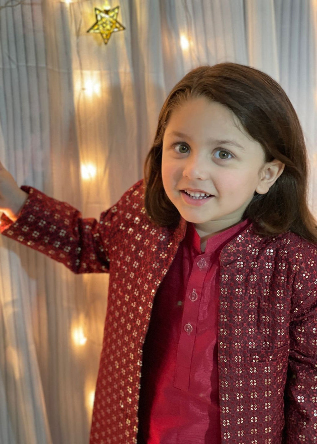 Red Long Open Sherwani S24