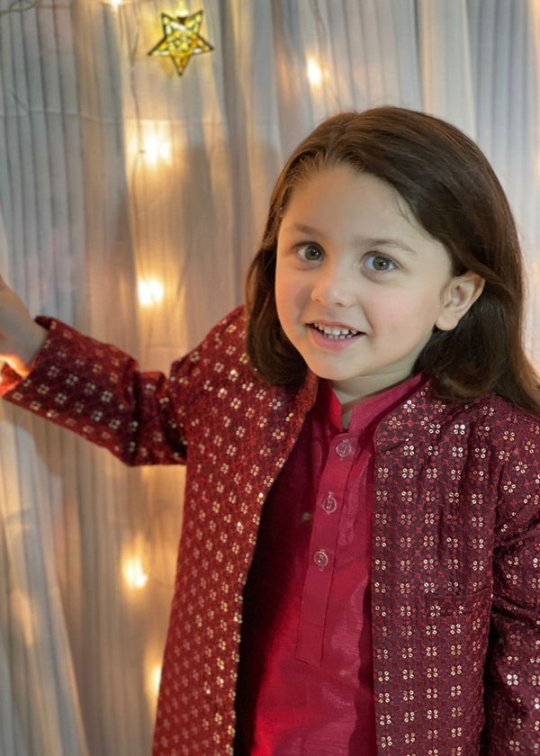 Red Long Open Sherwani S24