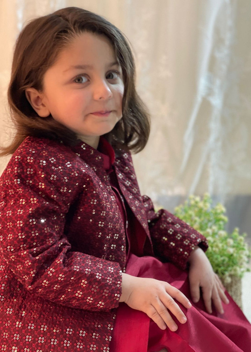 Red Long Open Sherwani S24