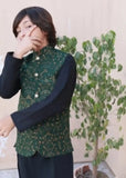 Leaf Green Embroidered Waistcoat Suit - V25