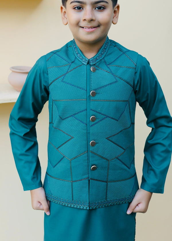 Teal Waistcoat Suit AHW 013