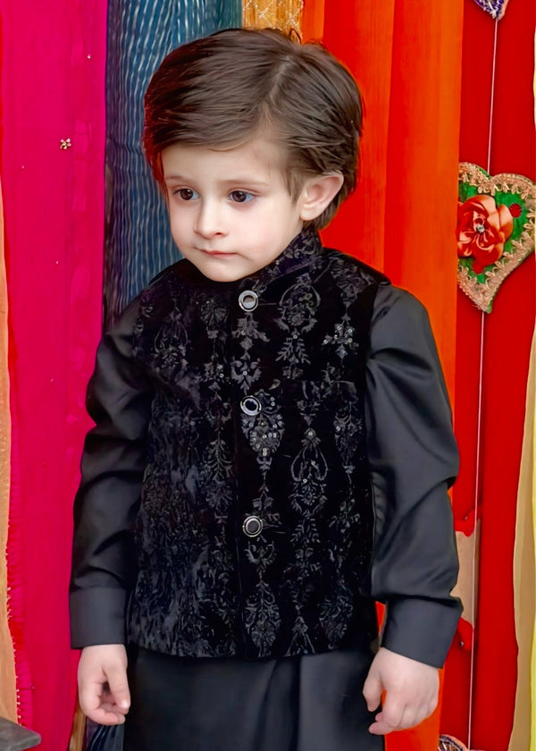 Black Velvet Waistcoat Suit EW55