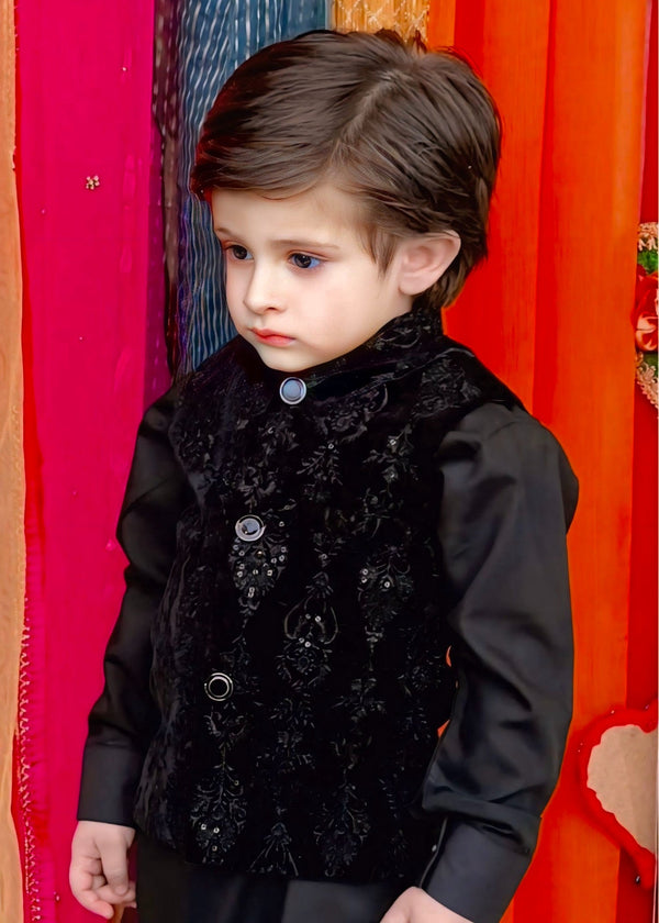 Black Velvet Waistcoat Suit EW55
