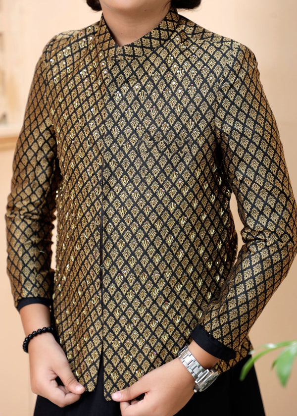 Copper And Black Prince Coat Suit - P25