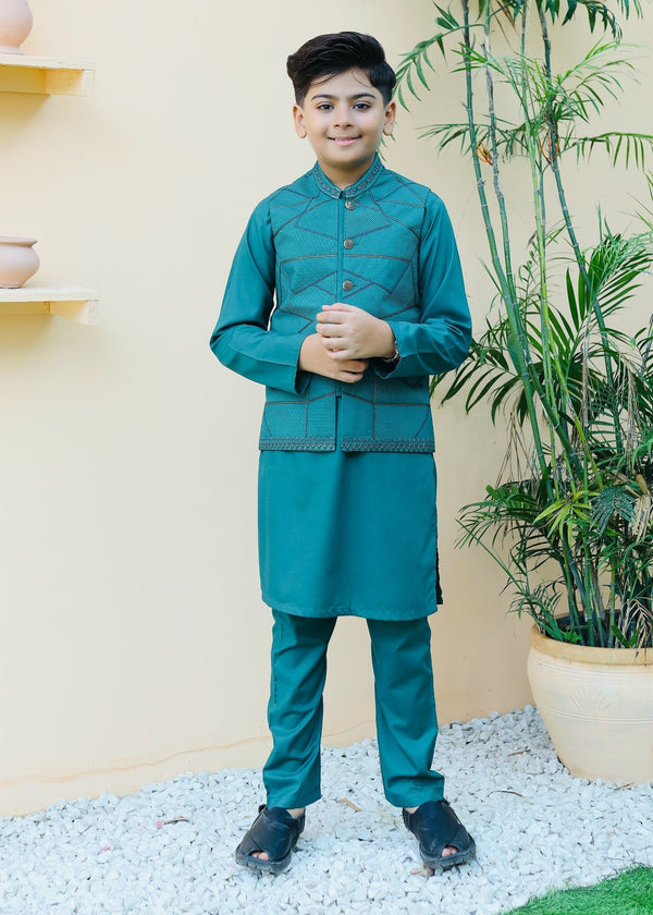 Teal Waistcoat Suit AHW 013