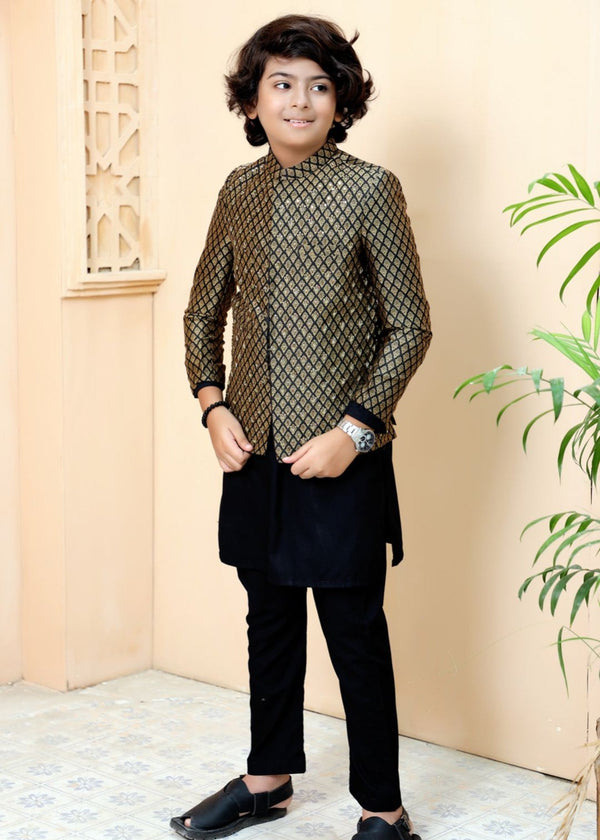 Copper And Black Prince Coat Suit - P25