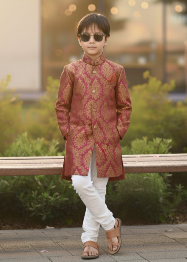 Maroon And Gold Sherwani S41