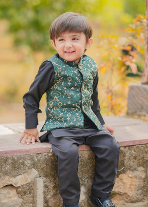 Leaf Green Embroidered Waistcoat Suit - V25