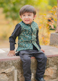 Leaf Green Embroidered Waistcoat Suit - V25